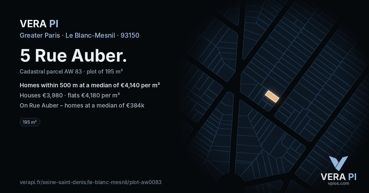 5 Rue Auber, Le Blanc-Mesnil at night – the plot lit, the parcels around coloured by the prices near them
