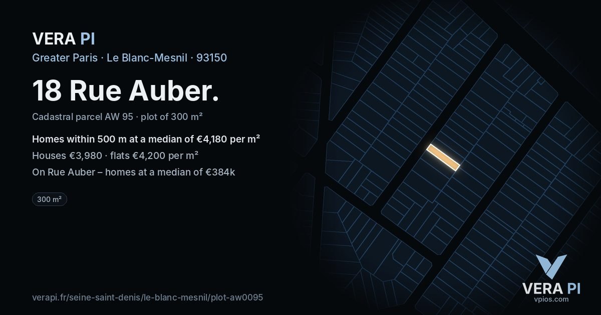 18 Rue Auber, Le Blanc-Mesnil at night – the plot lit, the parcels around coloured by the prices near them