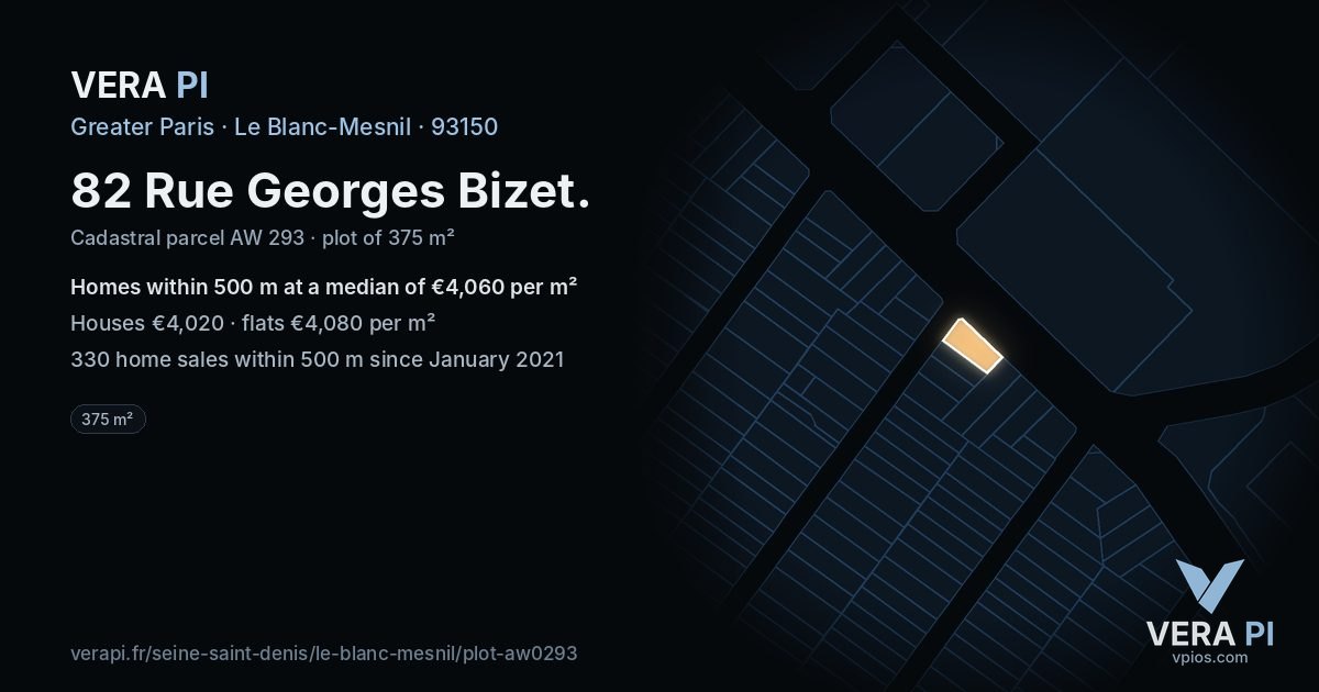 82 Rue Georges Bizet, Le Blanc-Mesnil at night – the plot lit, the parcels around coloured by the prices near them