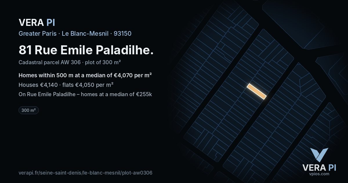 81 Rue Emile Paladilhe, Le Blanc-Mesnil at night – the plot lit, the parcels around coloured by the prices near them