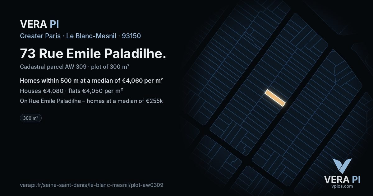 73 Rue Emile Paladilhe, Le Blanc-Mesnil at night – the plot lit, the parcels around coloured by the prices near them