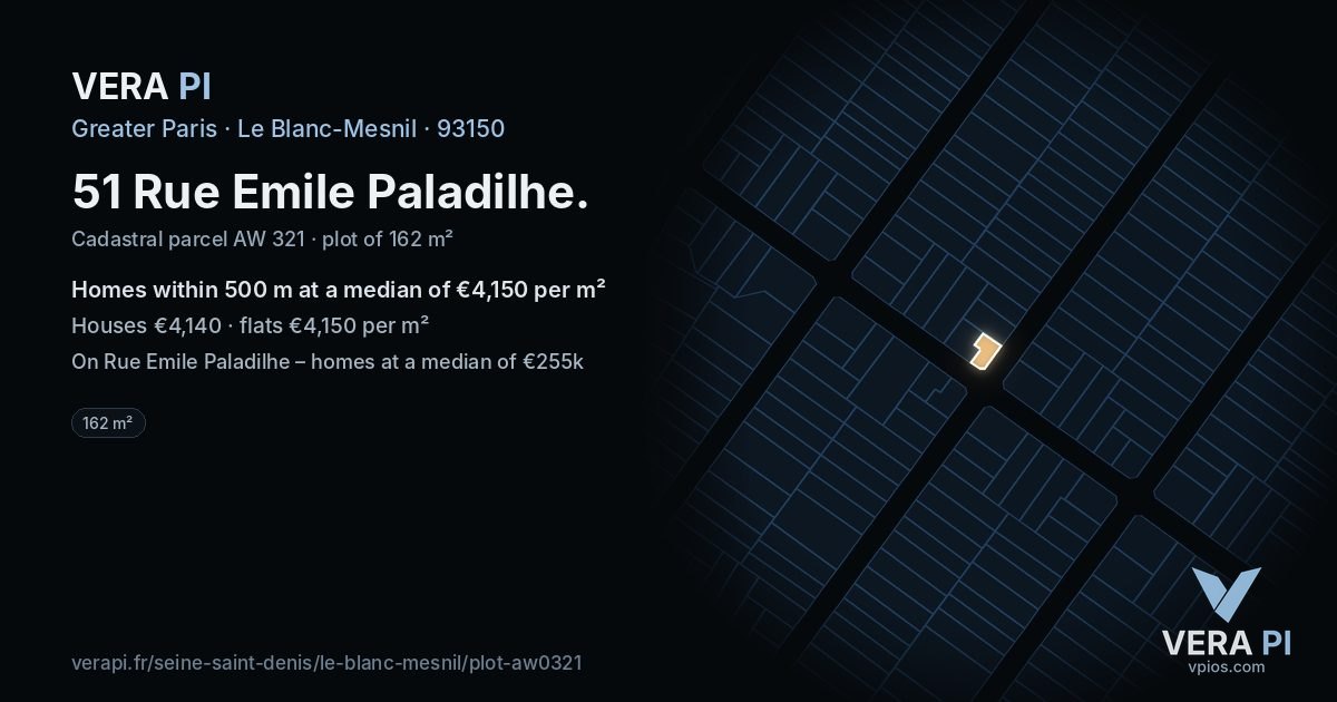 51 Rue Emile Paladilhe, Le Blanc-Mesnil at night – the plot lit, the parcels around coloured by the prices near them