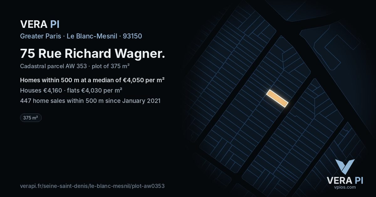 75 Rue Richard Wagner, Le Blanc-Mesnil at night – the plot lit, the parcels around coloured by the prices near them