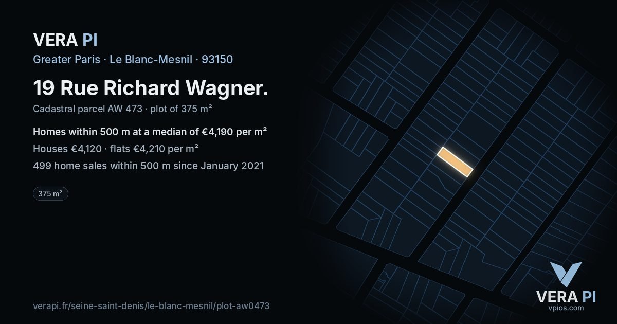 19 Rue Richard Wagner, Le Blanc-Mesnil at night – the plot lit, the parcels around coloured by the prices near them