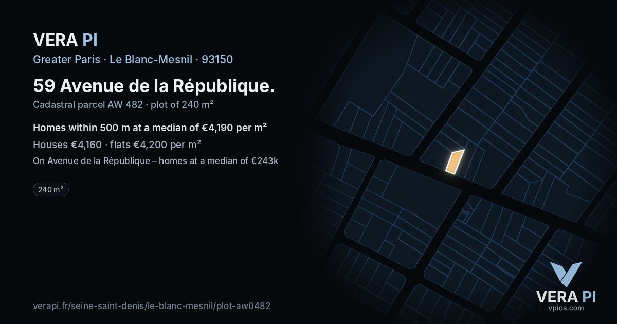 59 Avenue de la République, Le Blanc-Mesnil at night – the plot lit, the parcels around coloured by the prices near them
