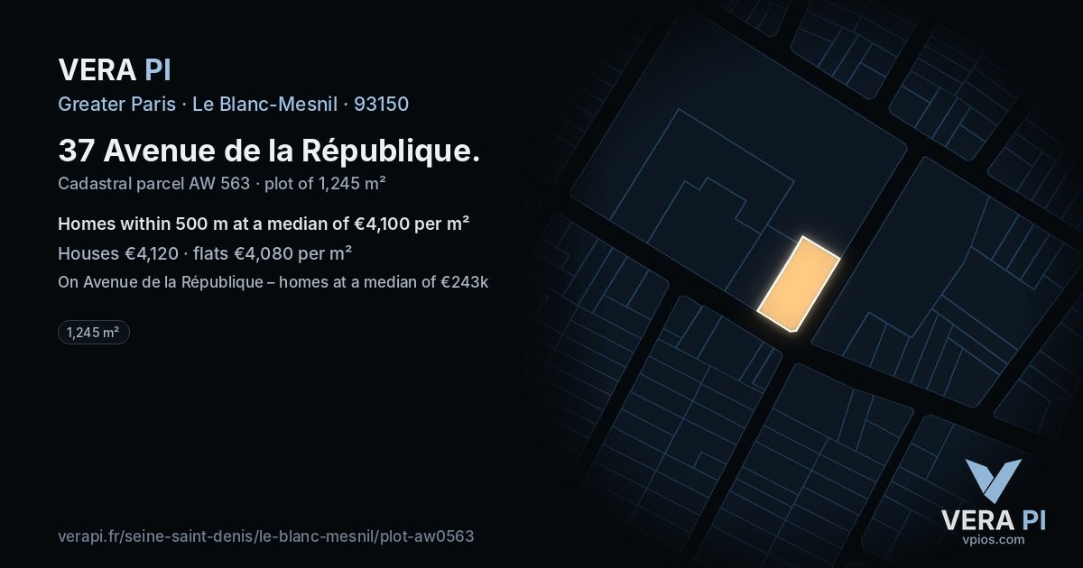 37 Avenue de la République, Le Blanc-Mesnil at night – the plot lit, the parcels around coloured by the prices near them