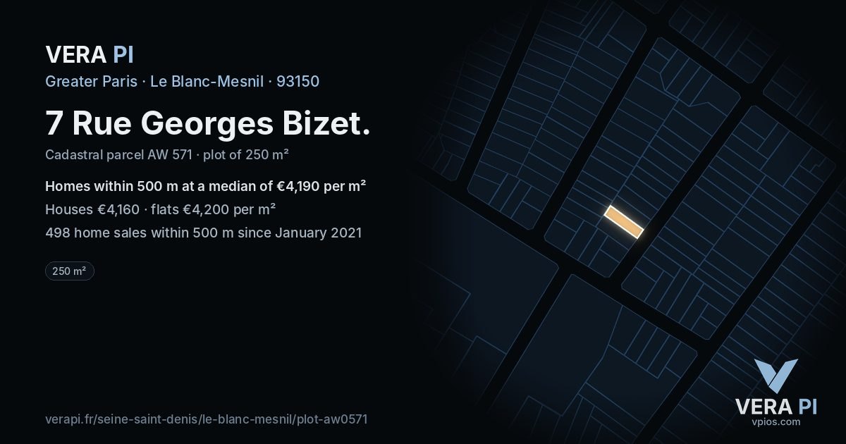 7 Rue Georges Bizet, Le Blanc-Mesnil at night – the plot lit, the parcels around coloured by the prices near them
