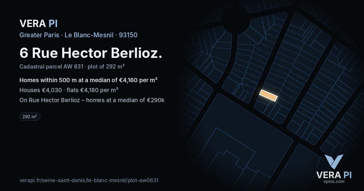 6 Rue Hector Berlioz, Le Blanc-Mesnil at night – the plot lit, the parcels around coloured by the prices near them