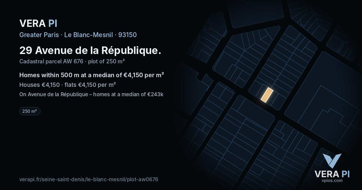 29 Avenue de la République, Le Blanc-Mesnil at night – the plot lit, the parcels around coloured by the prices near them