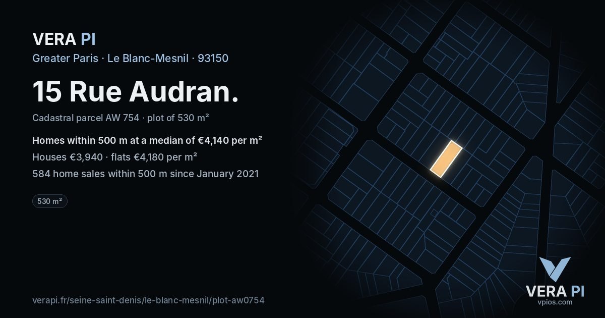 15 Rue Audran, Le Blanc-Mesnil at night – the plot lit, the parcels around coloured by the prices near them