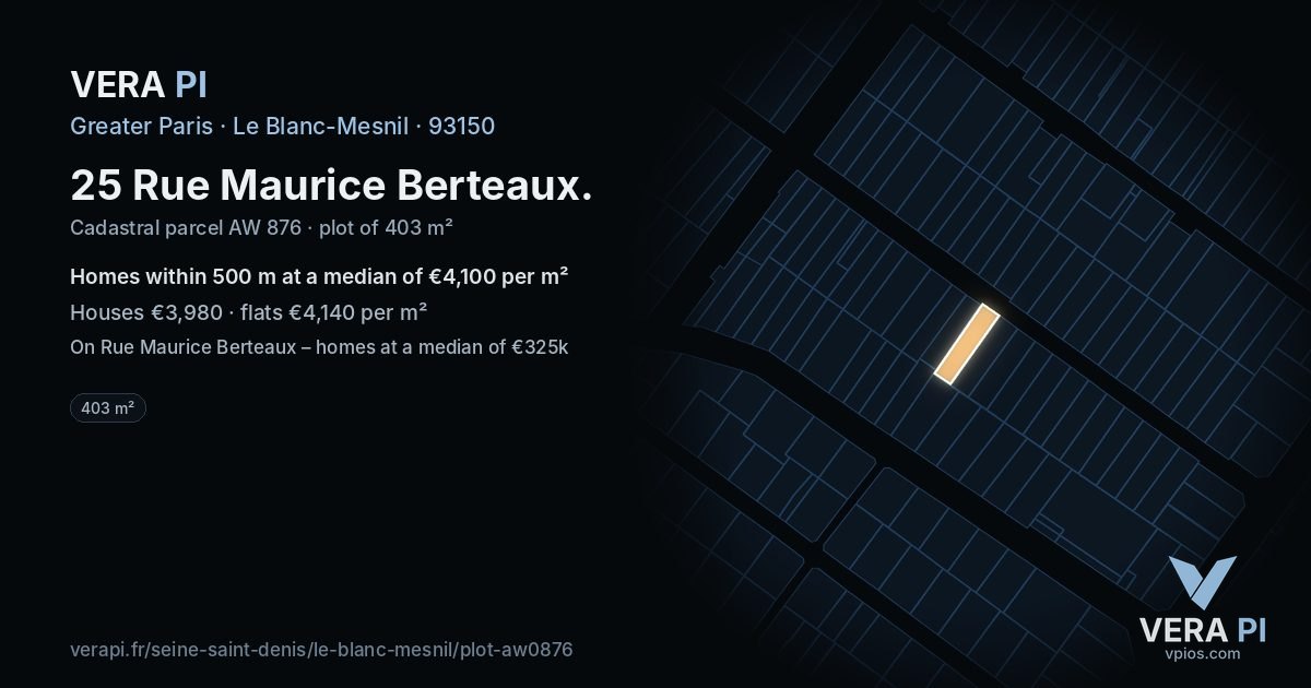 25 Rue Maurice Berteaux, Le Blanc-Mesnil at night – the plot lit, the parcels around coloured by the prices near them
