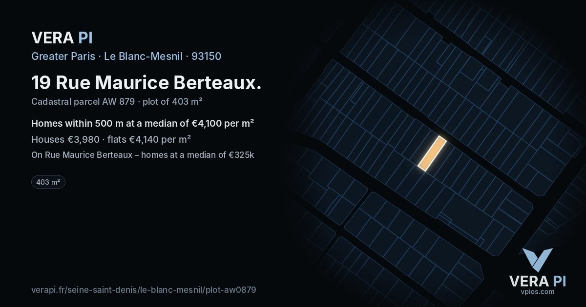 19 Rue Maurice Berteaux, Le Blanc-Mesnil at night – the plot lit, the parcels around coloured by the prices near them