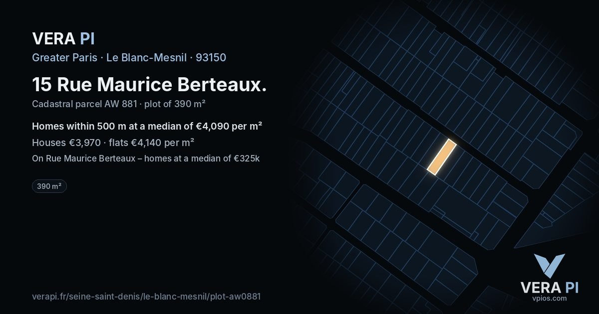15 Rue Maurice Berteaux, Le Blanc-Mesnil at night – the plot lit, the parcels around coloured by the prices near them