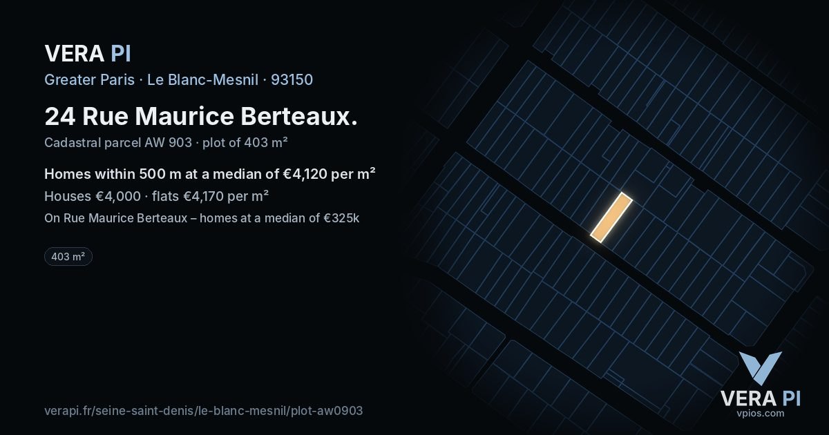24 Rue Maurice Berteaux, Le Blanc-Mesnil at night – the plot lit, the parcels around coloured by the prices near them
