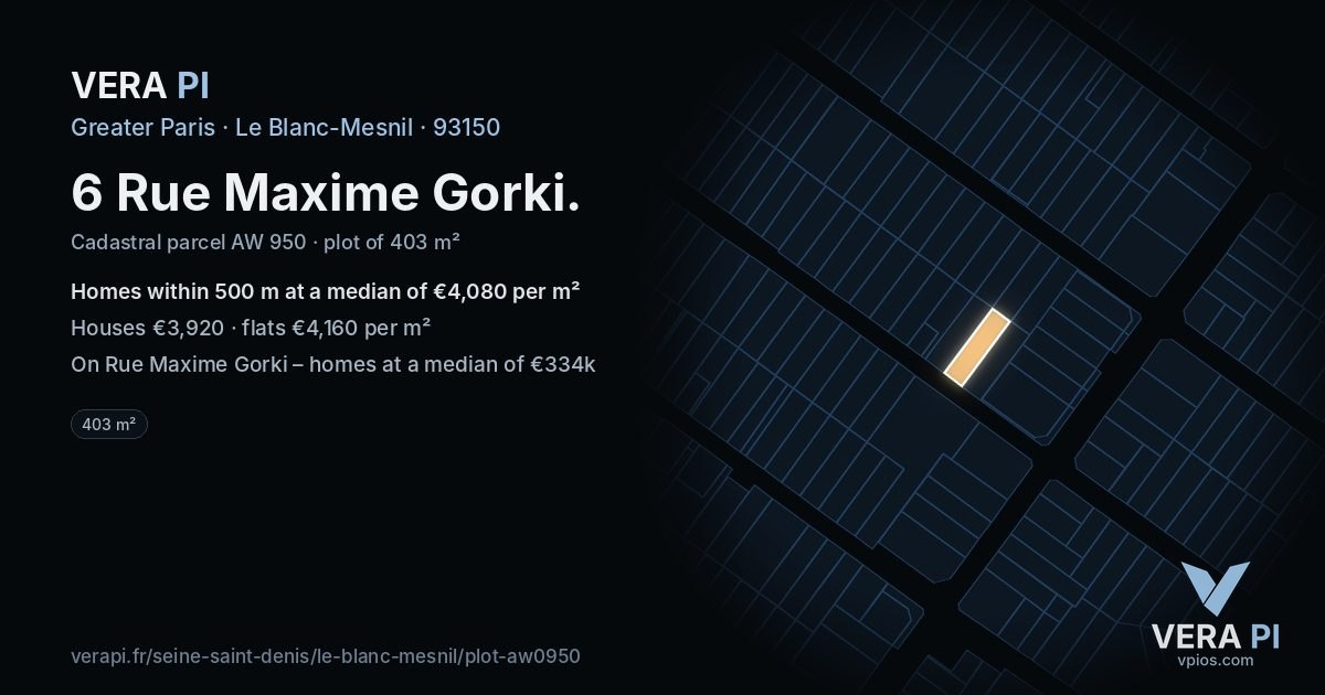 6 Rue Maxime Gorki, Le Blanc-Mesnil at night – the plot lit, the parcels around coloured by the prices near them