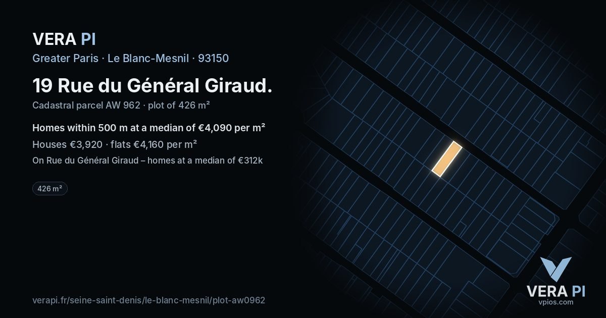 19 Rue du Général Giraud, Le Blanc-Mesnil at night – the plot lit, the parcels around coloured by the prices near them