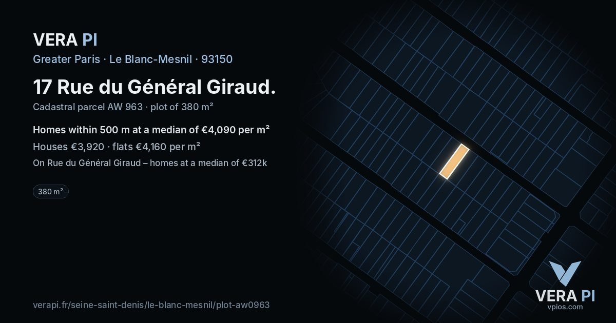 17 Rue du Général Giraud, Le Blanc-Mesnil at night – the plot lit, the parcels around coloured by the prices near them