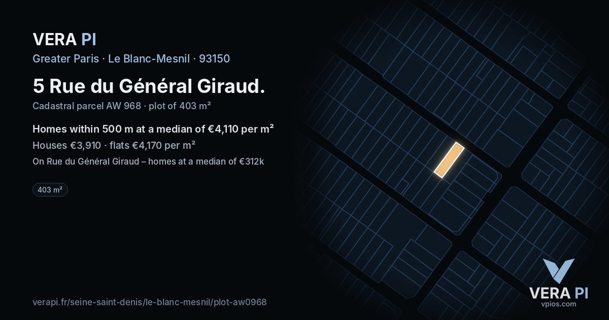 5 Rue du Général Giraud, Le Blanc-Mesnil at night – the plot lit, the parcels around coloured by the prices near them
