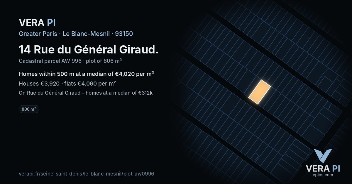 14 Rue du Général Giraud, Le Blanc-Mesnil at night – the plot lit, the parcels around coloured by the prices near them