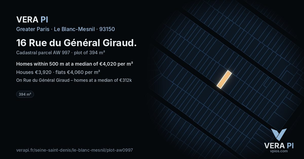 16 Rue du Général Giraud, Le Blanc-Mesnil at night – the plot lit, the parcels around coloured by the prices near them