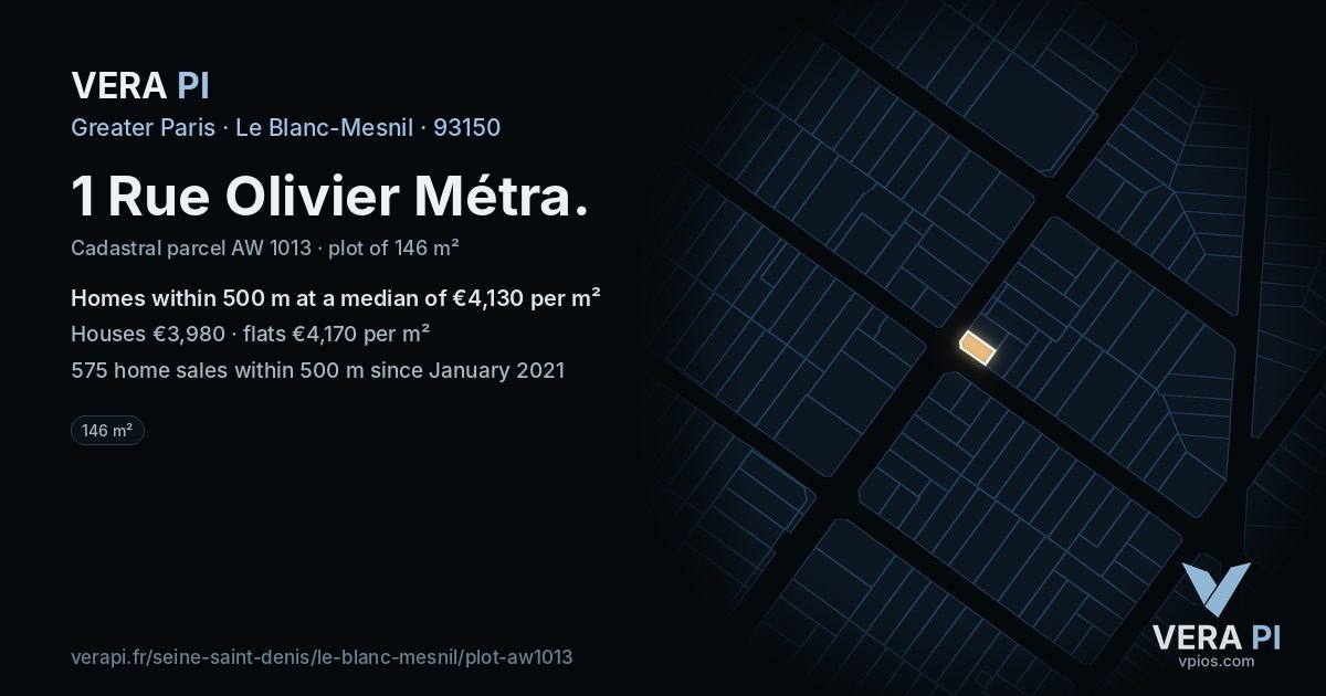 1 Rue Olivier Métra, Le Blanc-Mesnil at night – the plot lit, the parcels around coloured by the prices near them