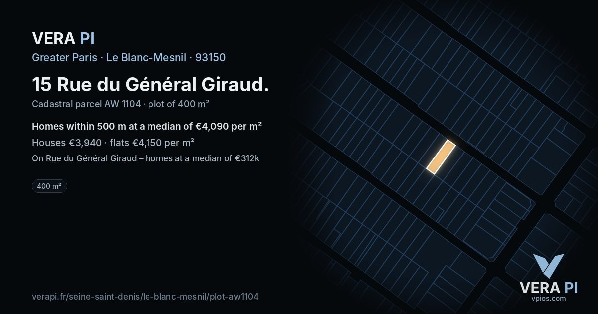 15 Rue du Général Giraud, Le Blanc-Mesnil at night – the plot lit, the parcels around coloured by the prices near them