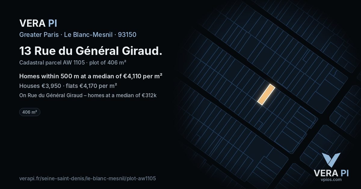 13 Rue du Général Giraud, Le Blanc-Mesnil at night – the plot lit, the parcels around coloured by the prices near them