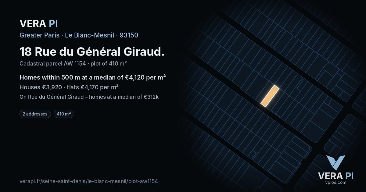 18 Rue du Général Giraud, Le Blanc-Mesnil at night – the plot lit, the parcels around coloured by the prices near them