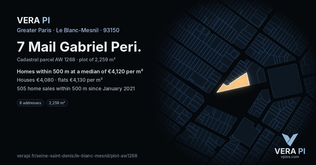 7 Mail Gabriel Peri, Le Blanc-Mesnil at night – the plot lit, the parcels around coloured by the prices near them