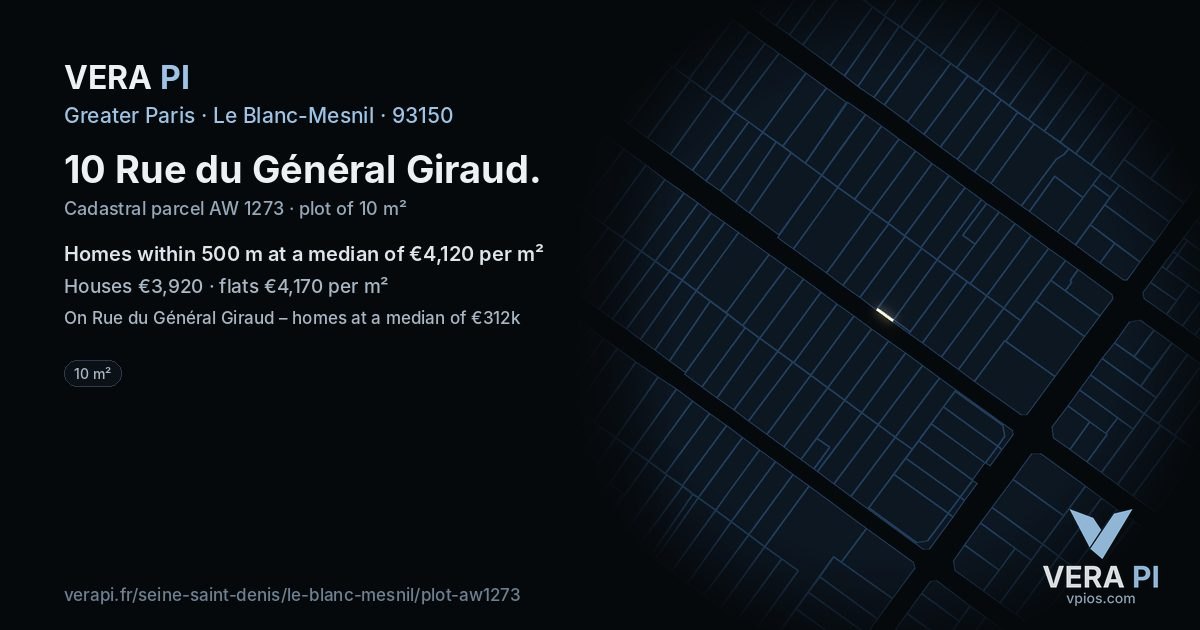 10 Rue du Général Giraud, Le Blanc-Mesnil at night – the plot lit, the parcels around coloured by the prices near them
