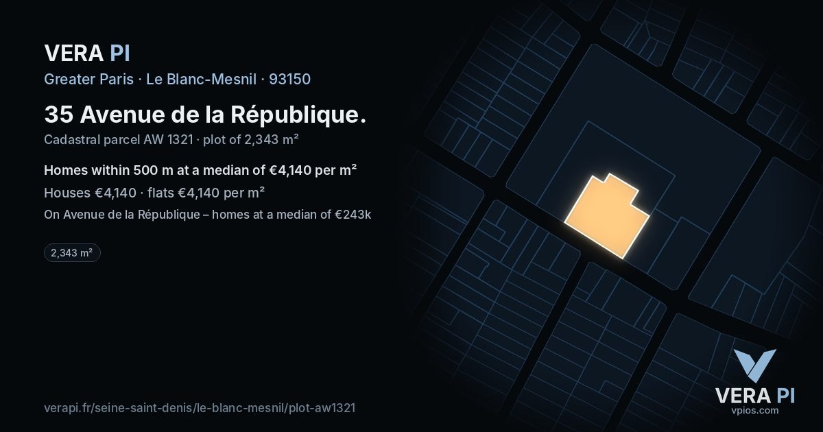 35 Avenue de la République, Le Blanc-Mesnil at night – the plot lit, the parcels around coloured by the prices near them