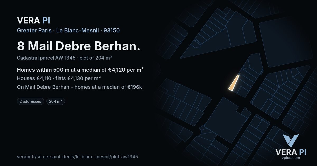 8 Mail Debre Berhan, Le Blanc-Mesnil at night – the plot lit, the parcels around coloured by the prices near them
