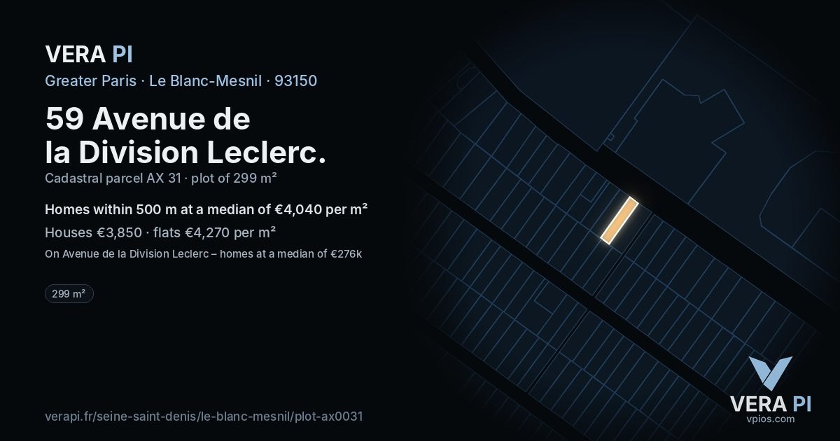 59 Avenue de la Division Leclerc, Le Blanc-Mesnil at night – the plot lit, the parcels around coloured by the prices near them