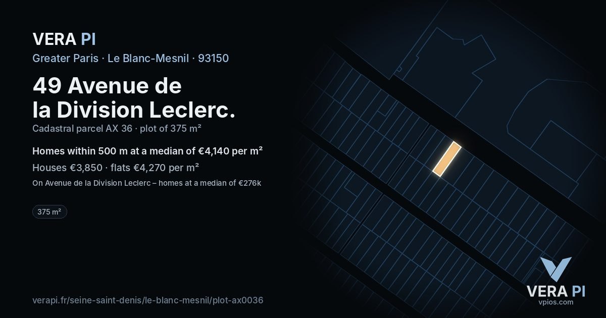 49 Avenue de la Division Leclerc, Le Blanc-Mesnil at night – the plot lit, the parcels around coloured by the prices near them