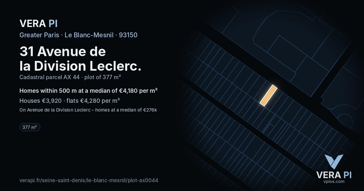 31 Avenue de la Division Leclerc, Le Blanc-Mesnil at night – the plot lit, the parcels around coloured by the prices near them