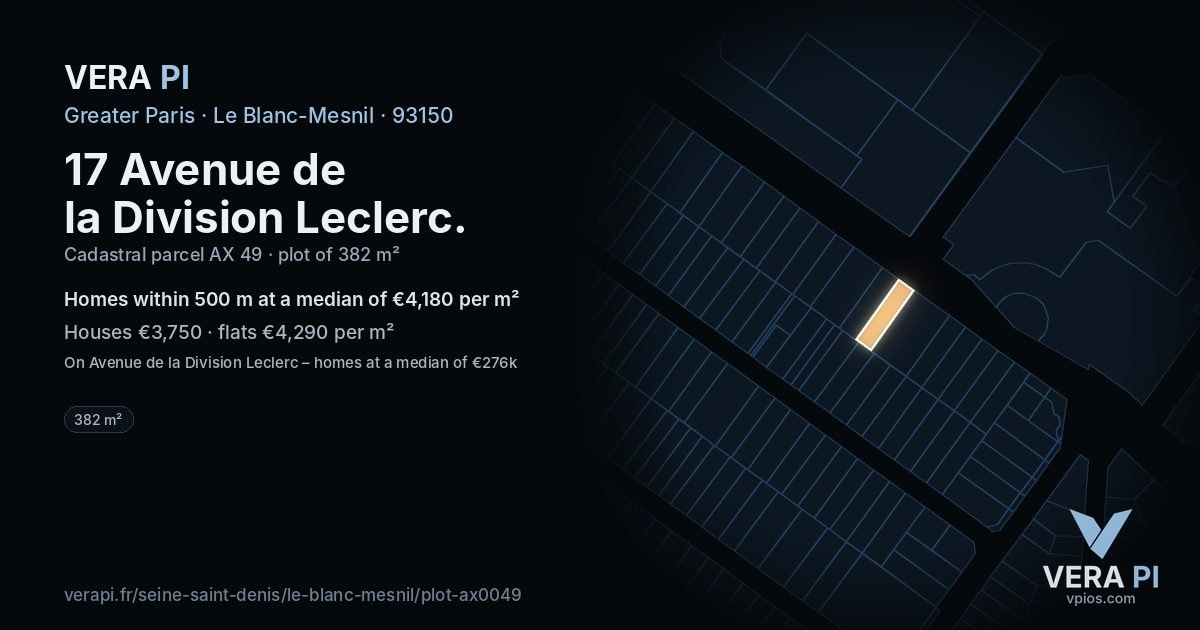 17 Avenue de la Division Leclerc, Le Blanc-Mesnil at night – the plot lit, the parcels around coloured by the prices near them