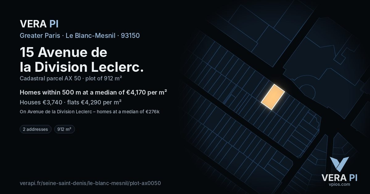 15 Avenue de la Division Leclerc, Le Blanc-Mesnil at night – the plot lit, the parcels around coloured by the prices near them