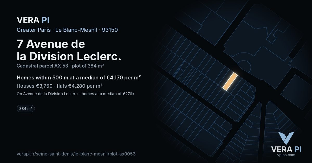 7 Avenue de la Division Leclerc, Le Blanc-Mesnil at night – the plot lit, the parcels around coloured by the prices near them