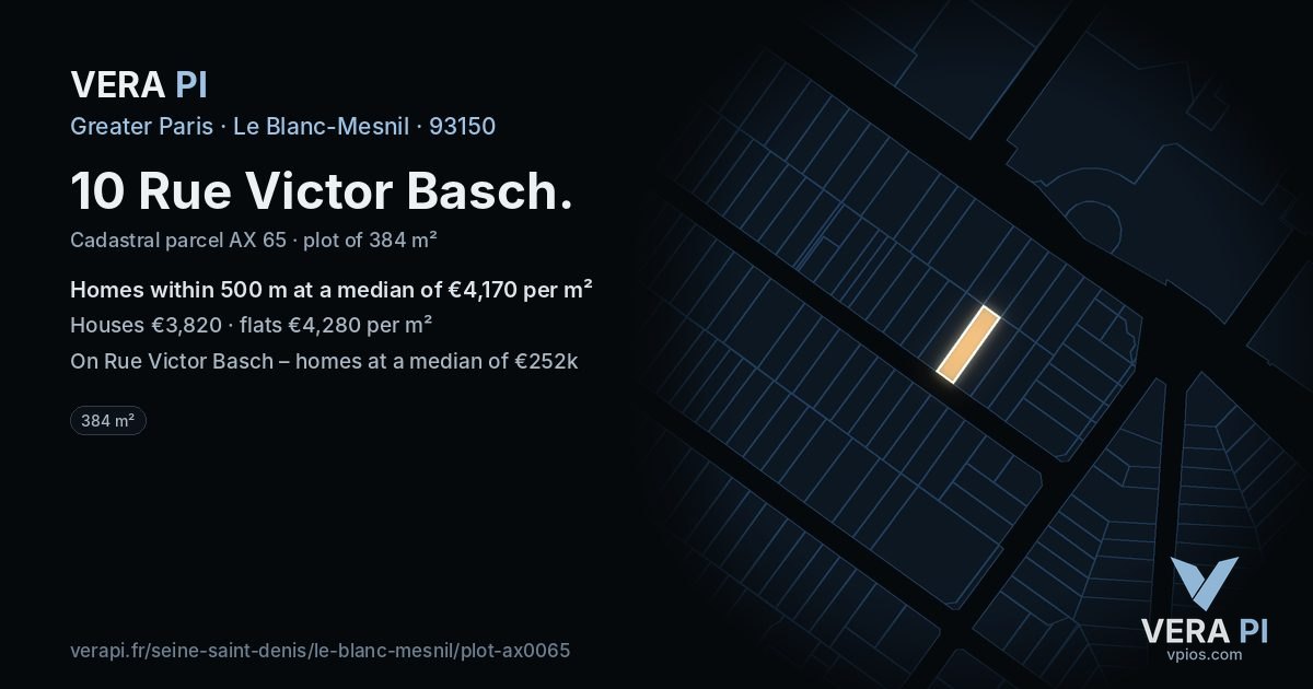 10 Rue Victor Basch, Le Blanc-Mesnil at night – the plot lit, the parcels around coloured by the prices near them