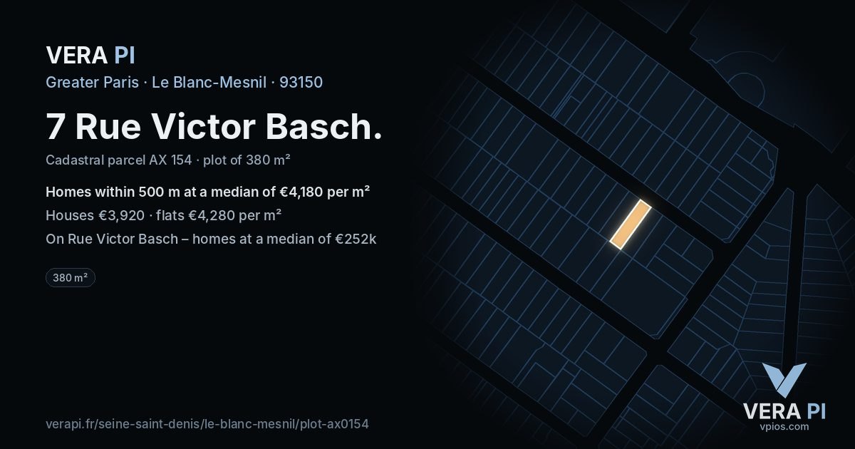 7 Rue Victor Basch, Le Blanc-Mesnil at night – the plot lit, the parcels around coloured by the prices near them