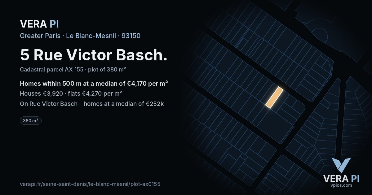 5 Rue Victor Basch, Le Blanc-Mesnil at night – the plot lit, the parcels around coloured by the prices near them