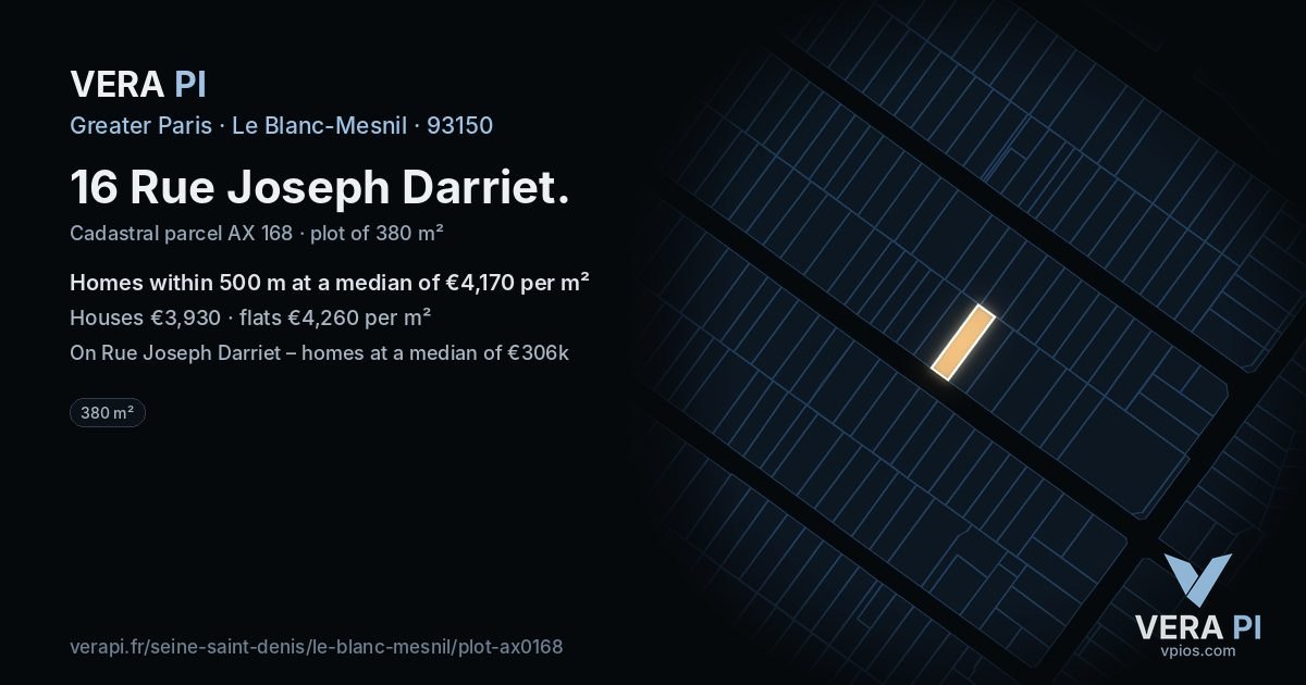 16 Rue Joseph Darriet, Le Blanc-Mesnil at night – the plot lit, the parcels around coloured by the prices near them
