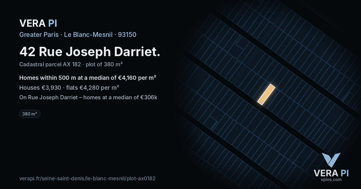 42 Rue Joseph Darriet, Le Blanc-Mesnil at night – the plot lit, the parcels around coloured by the prices near them