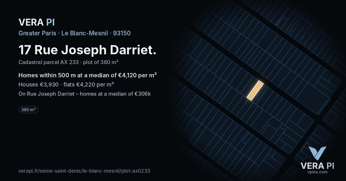 17 Rue Joseph Darriet, Le Blanc-Mesnil at night – the plot lit, the parcels around coloured by the prices near them