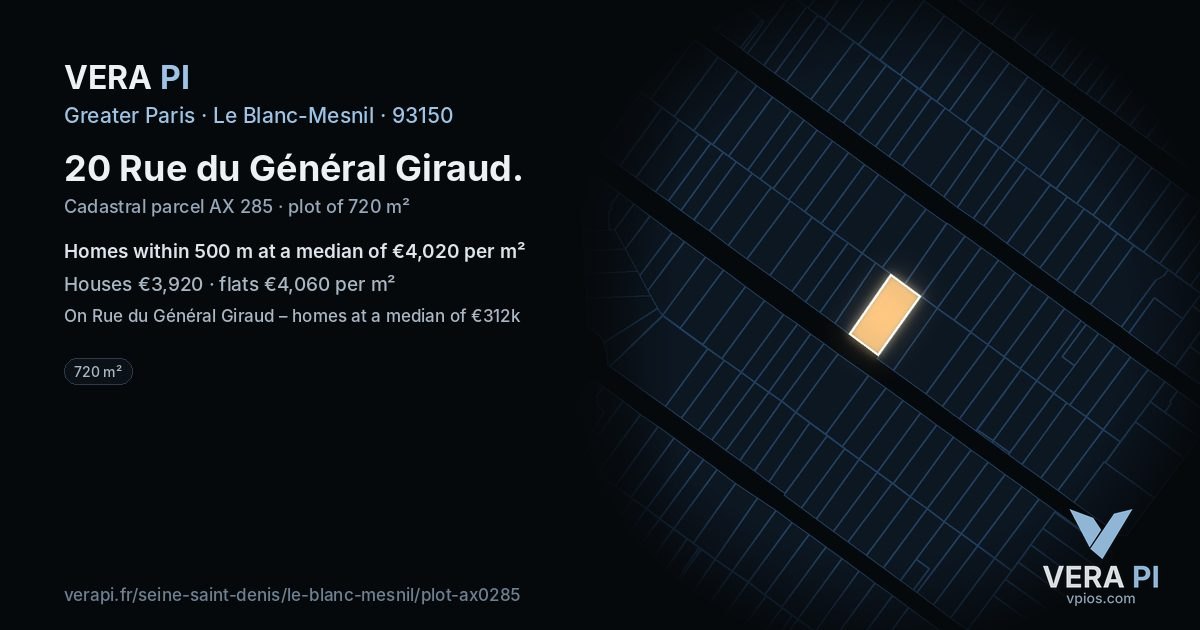 20 Rue du Général Giraud, Le Blanc-Mesnil at night – the plot lit, the parcels around coloured by the prices near them