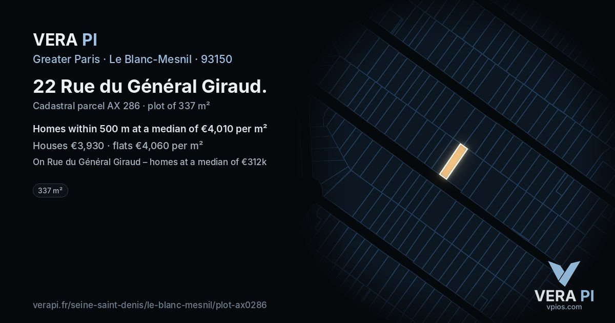 22 Rue du Général Giraud, Le Blanc-Mesnil at night – the plot lit, the parcels around coloured by the prices near them