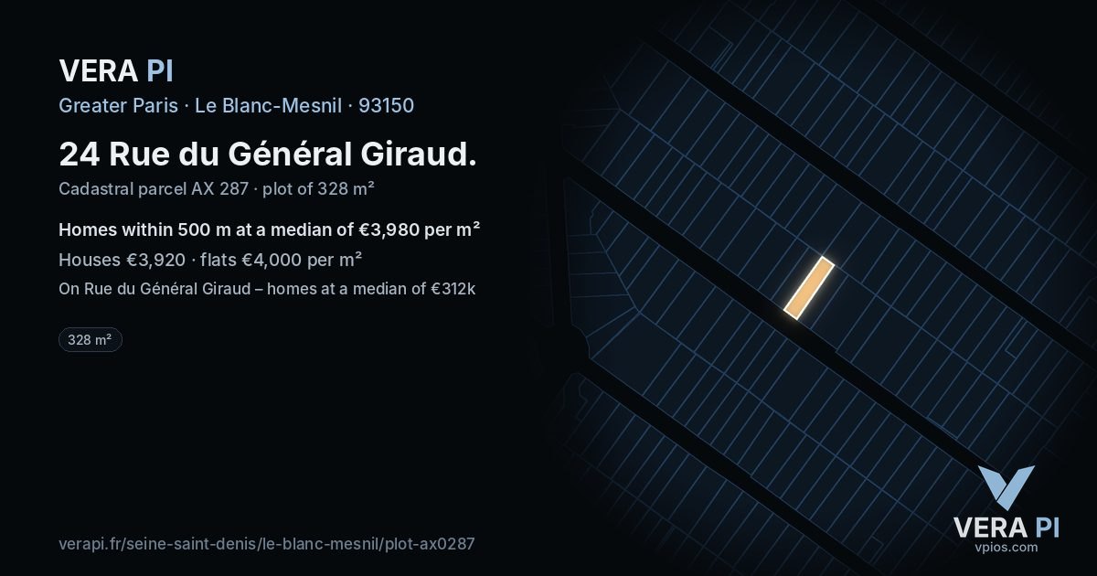24 Rue du Général Giraud, Le Blanc-Mesnil at night – the plot lit, the parcels around coloured by the prices near them