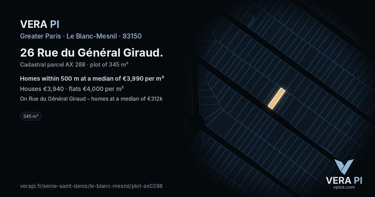 26 Rue du Général Giraud, Le Blanc-Mesnil at night – the plot lit, the parcels around coloured by the prices near them