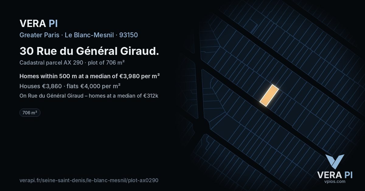 30 Rue du Général Giraud, Le Blanc-Mesnil at night – the plot lit, the parcels around coloured by the prices near them