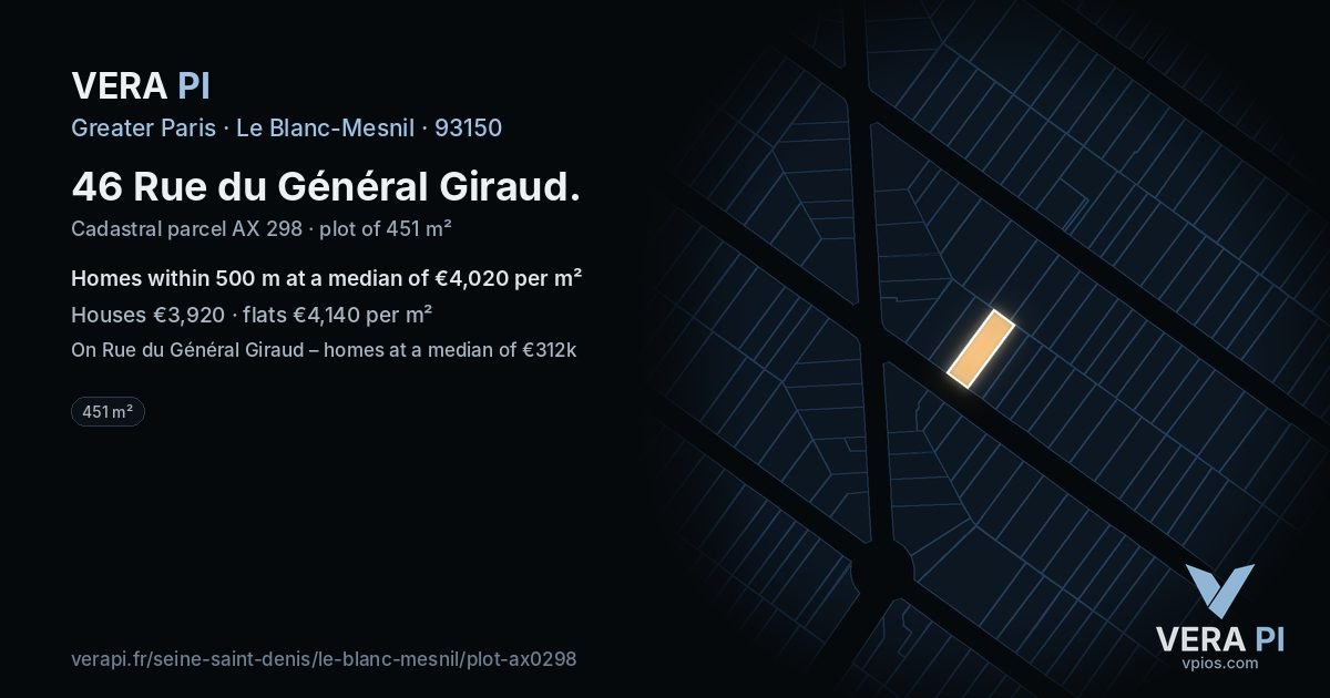 46 Rue du Général Giraud, Le Blanc-Mesnil at night – the plot lit, the parcels around coloured by the prices near them